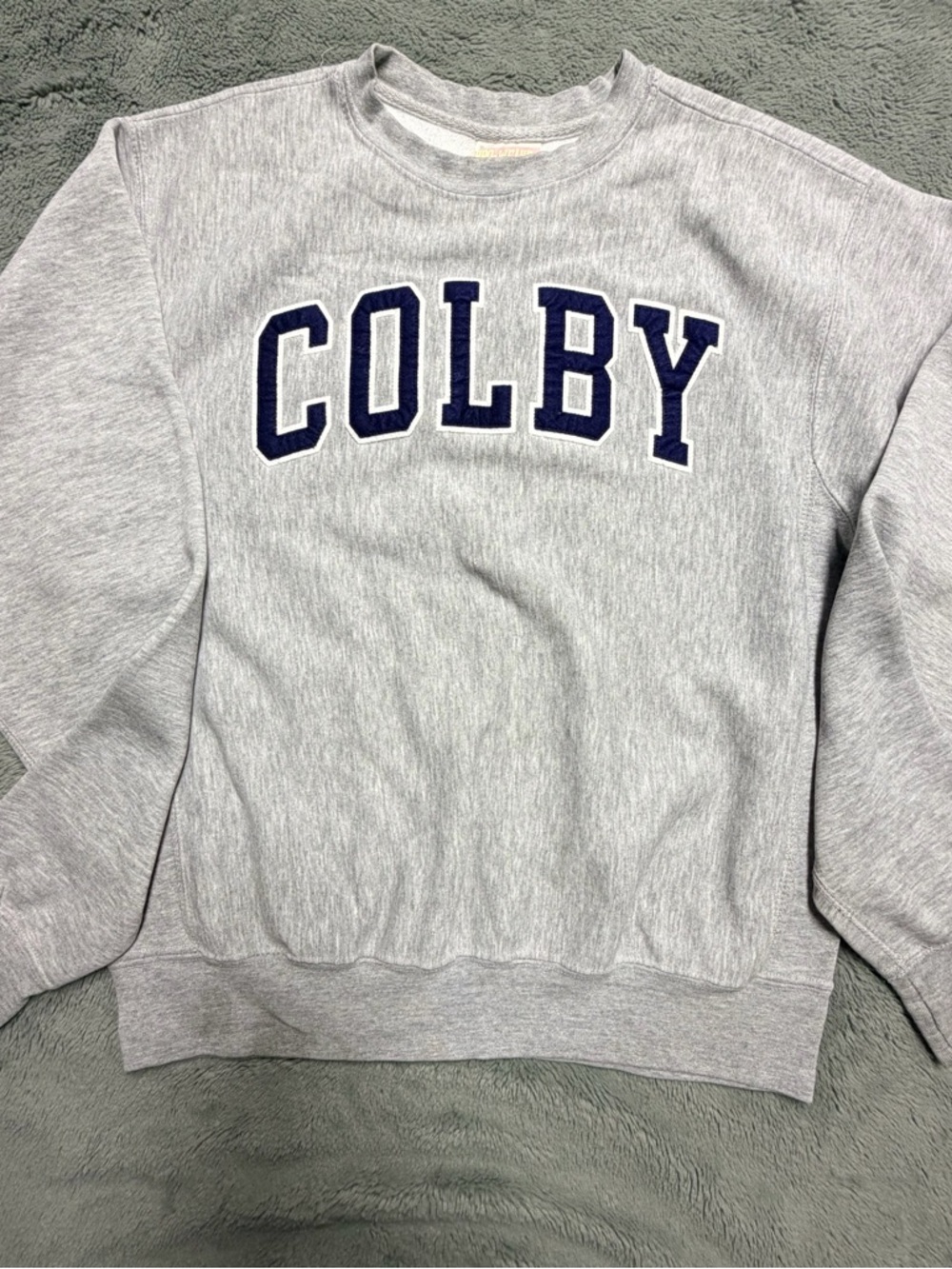 Colby Gray Crewneck Sweatshirt with Navy Lettering Vintage 80's-90's Pro Weave